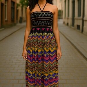 Source Unknown Strapless Maxi Dress - Black, Purple, Gold